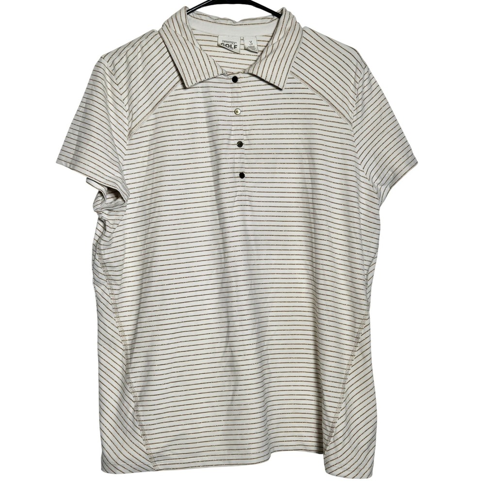 Chicos Zenergy Womens Golf Polo Shirt Chicos 3 US XL Metallic Striped Stretch